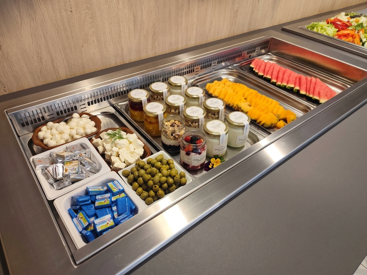 Cold breakfast buffet with cheese and ham