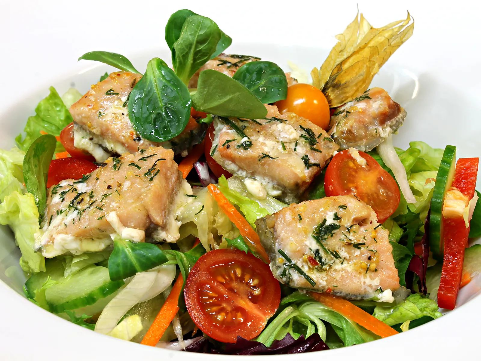 Mixed salad with roasted salmon