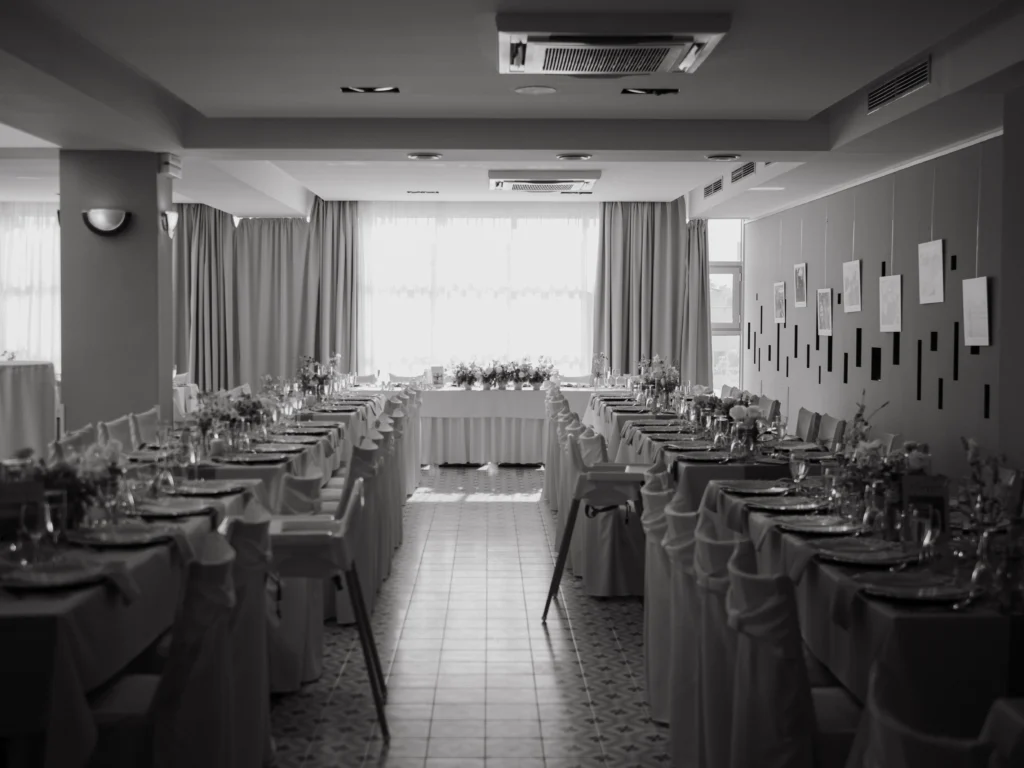 Hotel Spectrum restaurant set up for a wedding reception