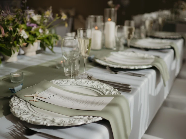 Wedding table setting with the wedding menu